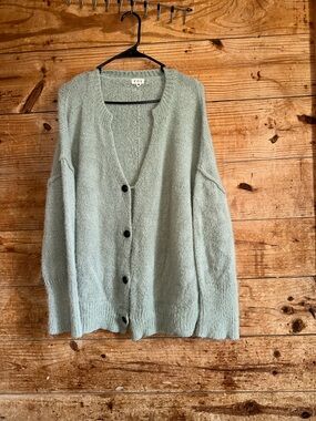 POL Sage Green Relaxed V-Neck Button Cardigan